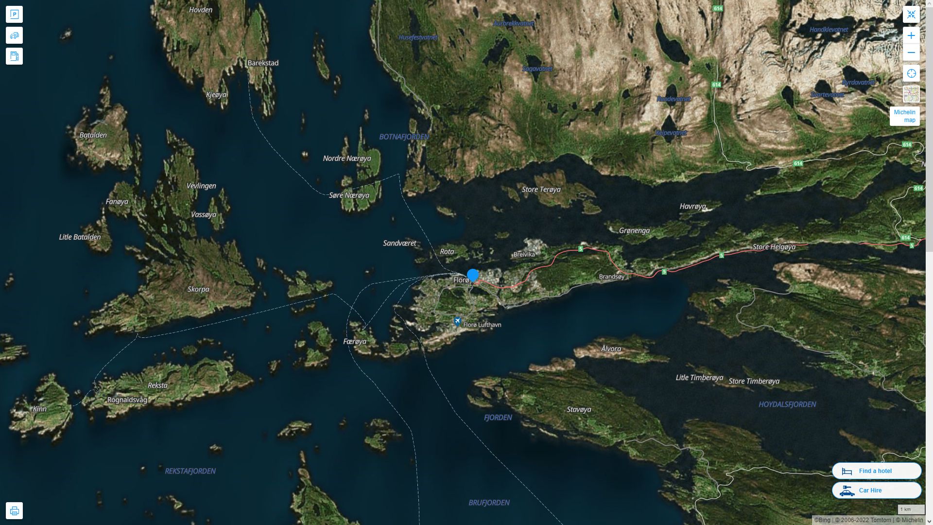 Floro Norvege Autoroute et carte routiere avec vue satellite